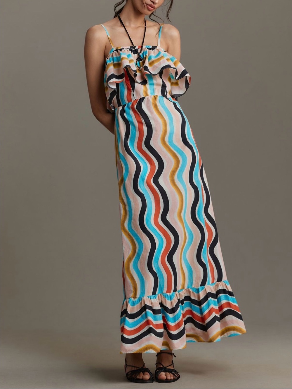 New With Tags FARM Rio Multicolor Wavy Stripe Maxi Dress